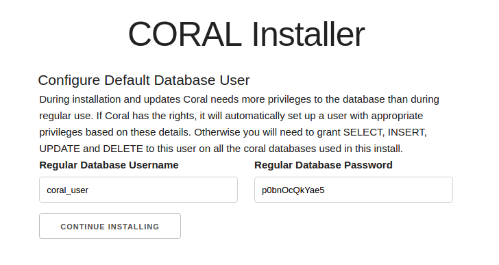 Screenshot of Database User Setup