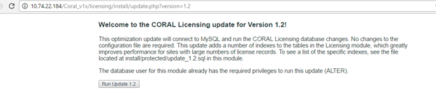 Screenshot of CORAL Licensing update for Version 1.2