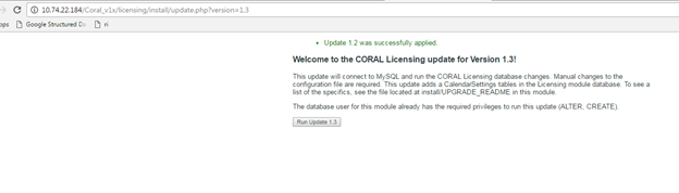 Screenshot of CORAL Licensing update for Version 1.3