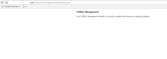 Screenshot of CORAL Management showing successful update