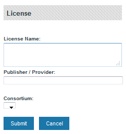 screenshot of Add License form. There are three fields.