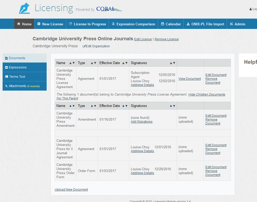 screenshot of the License Record.