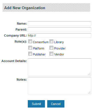 Screenshot of Add New Organizations window