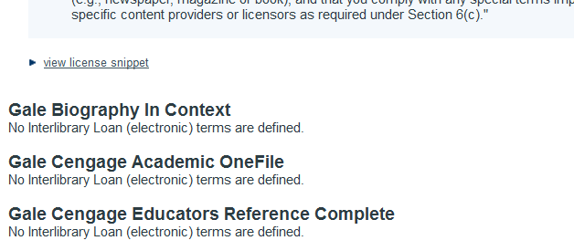 screenshot of terms tool display of providers with no entered license terms