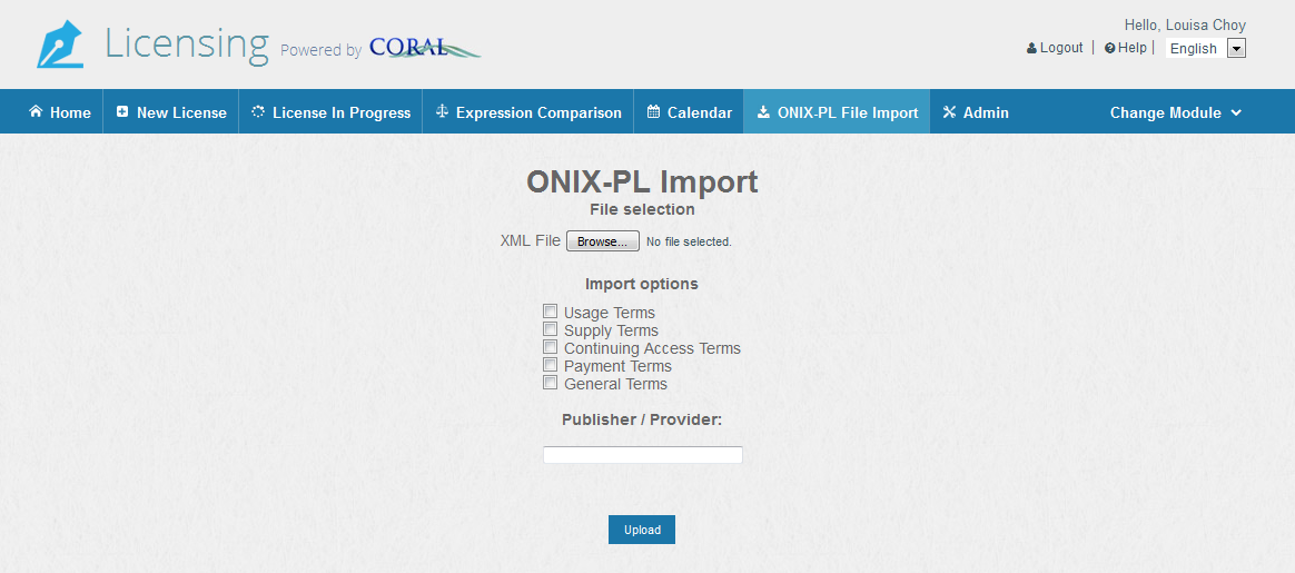 screenshot of ONIX-PL File Import section