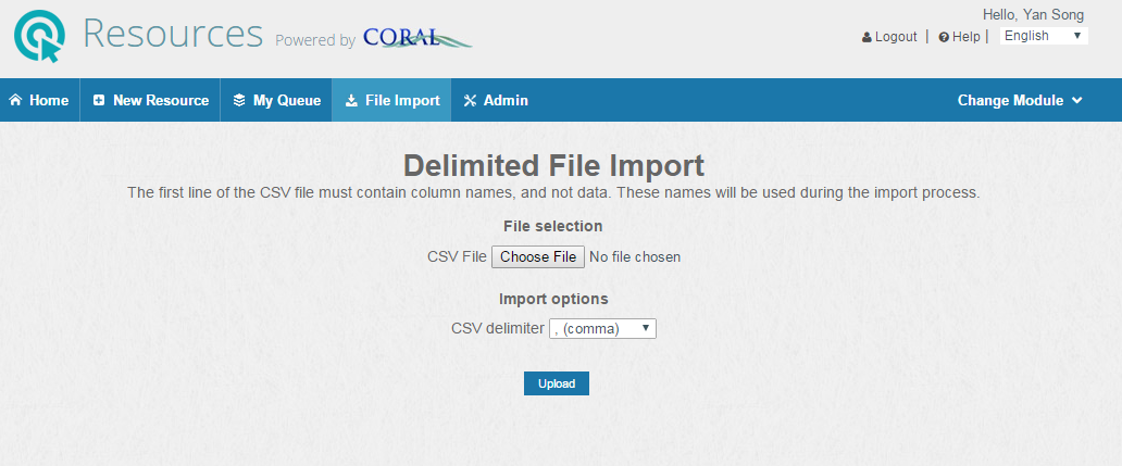 Screenshot of File Import