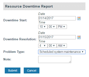 Screenshot of Resource Downtime Report